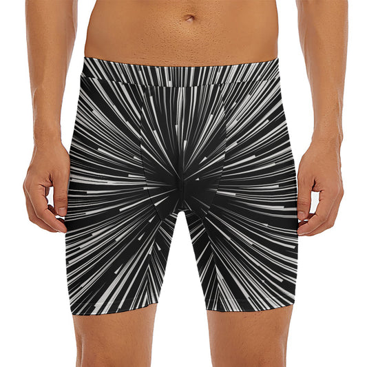 Black And White Hyperspace Print Men's Long Boxer Briefs