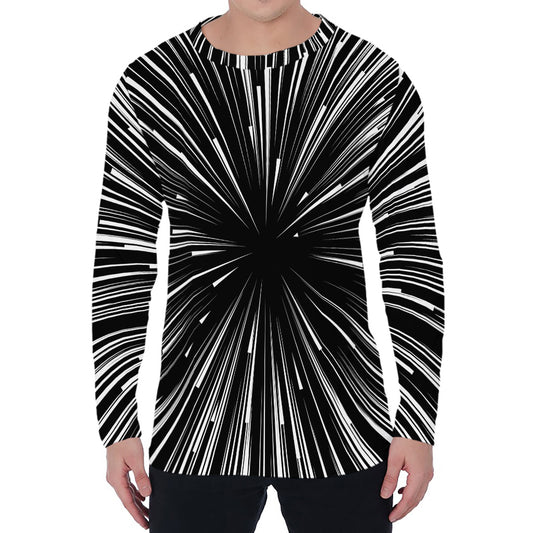 Black And White Hyperspace Print Men's Long Sleeve T-Shirt