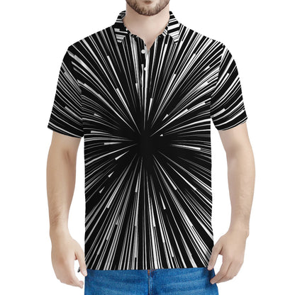 Black And White Hyperspace Print Men's Polo Shirt