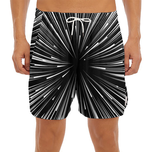Black And White Hyperspace Print Men's Split Running Shorts