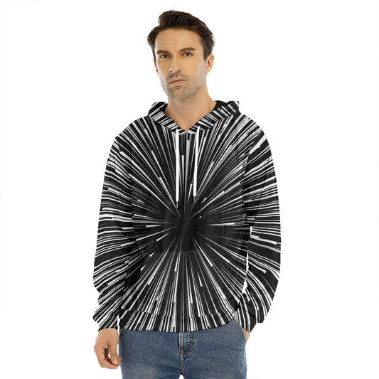 Black And White Hyperspace Print Men's Velvet Pullover Hoodie