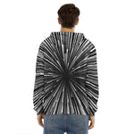 Black And White Hyperspace Print Men's Velvet Pullover Hoodie