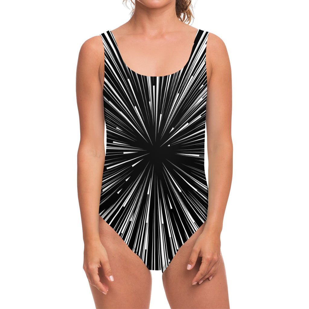 Black And White Hyperspace Print One Piece Swimsuit