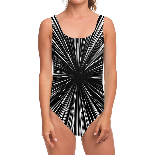 Black And White Hyperspace Print One Piece Swimsuit