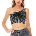 Black And White Hyperspace Print One Shoulder Crop Top