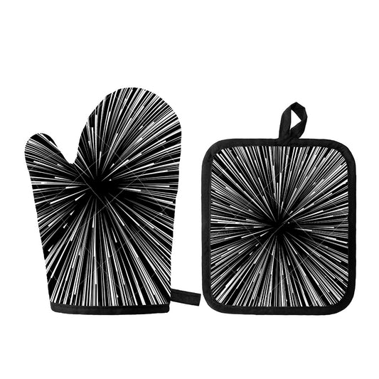 Black And White Hyperspace Print Oven Mitt And Pot Holder Set