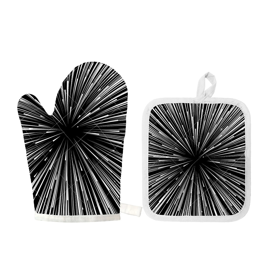 Black And White Hyperspace Print Oven Mitt And Pot Holder Set