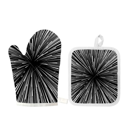 Black And White Hyperspace Print Oven Mitt And Pot Holder Set