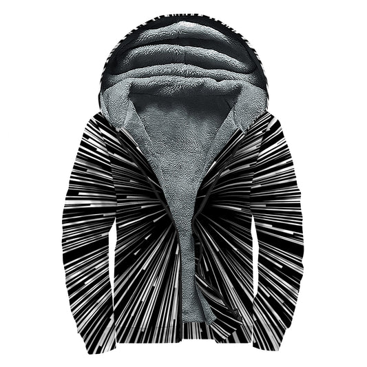 Black And White Hyperspace Print Sherpa Lined Zip Up Hoodie