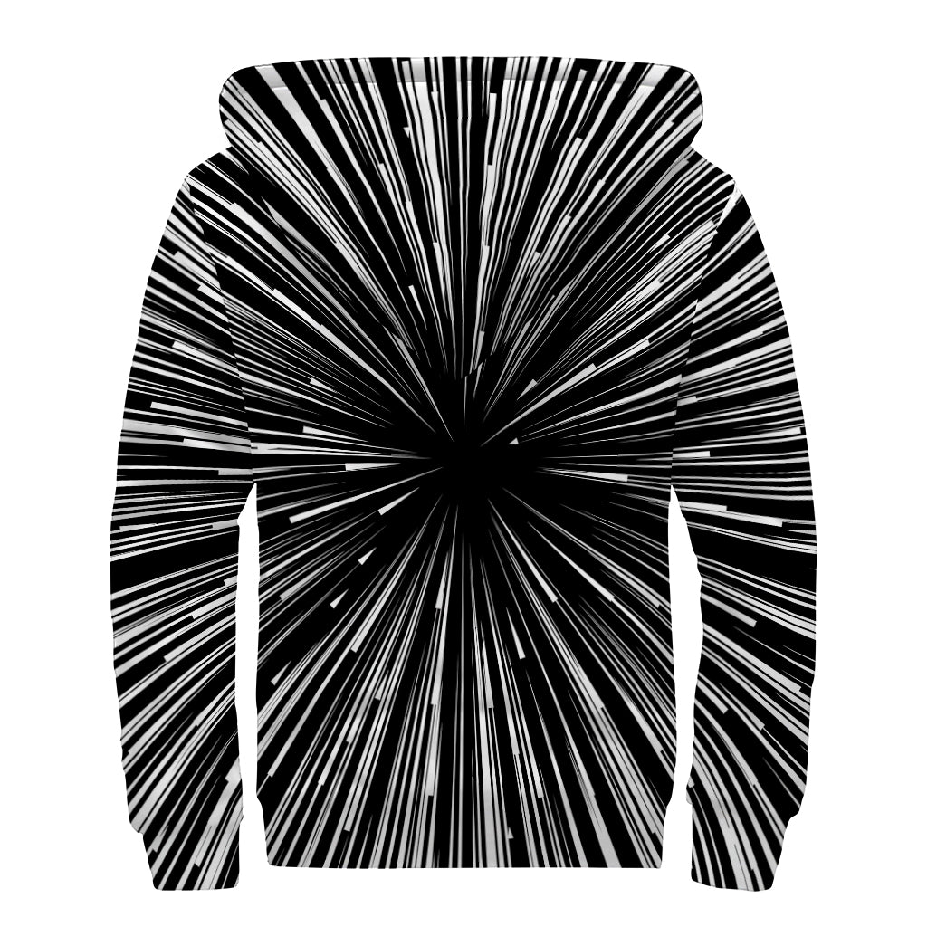 Black And White Hyperspace Print Sherpa Lined Zip Up Hoodie