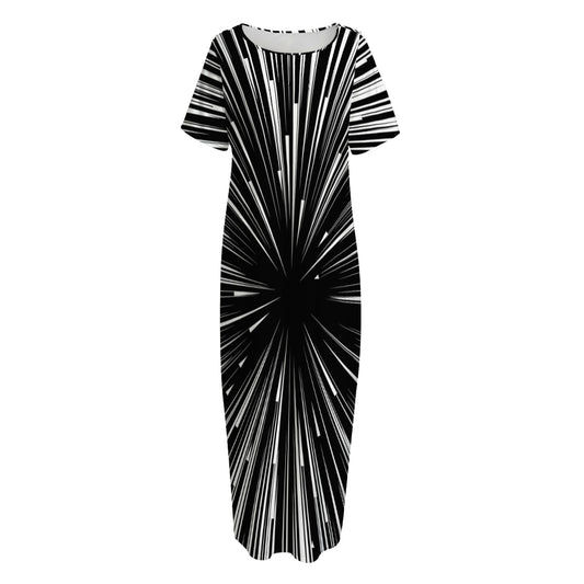 Black And White Hyperspace Print Short Sleeve Long Nightdress