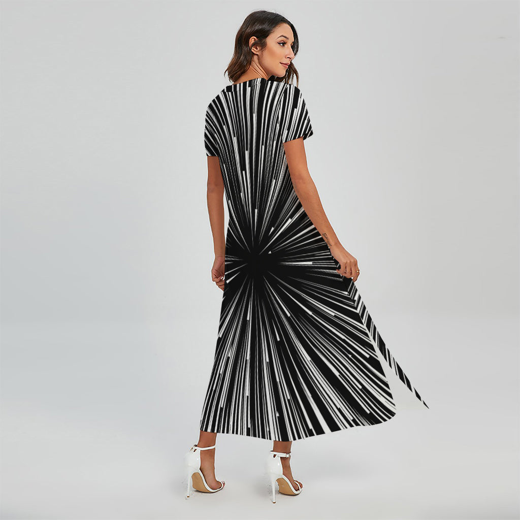 Black And White Hyperspace Print Short Sleeve Maxi Dress