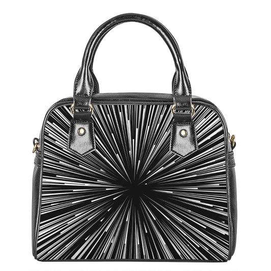 Black And White Hyperspace Print Shoulder Handbag