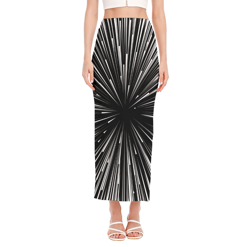 Black And White Hyperspace Print Side Slit Maxi Skirt