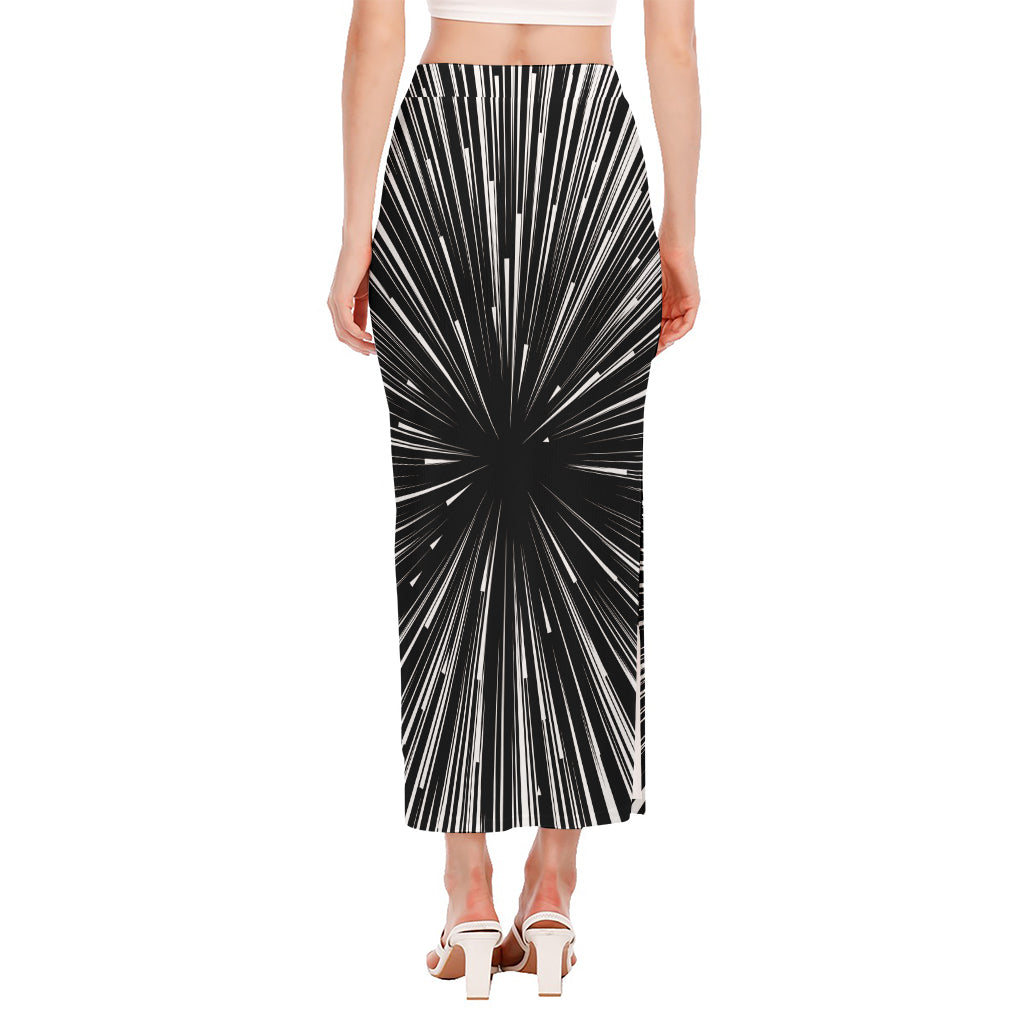 Black And White Hyperspace Print Side Slit Maxi Skirt