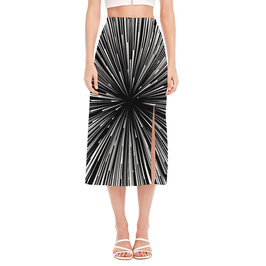 Black And White Hyperspace Print Side Slit Midi Skirt