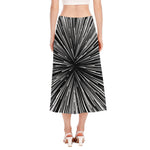 Black And White Hyperspace Print Side Slit Midi Skirt
