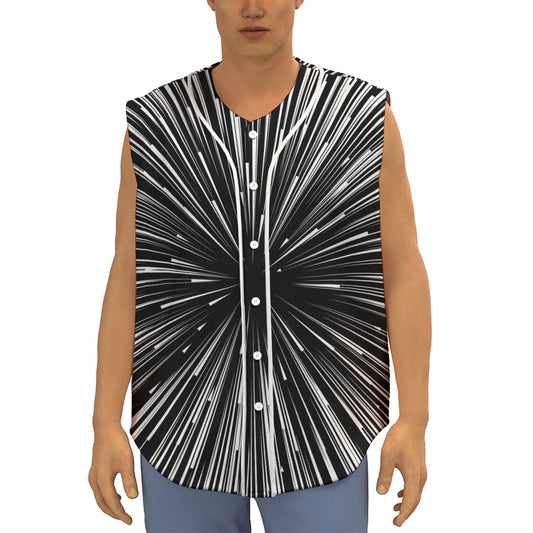Black And White Hyperspace Print Sleeveless Baseball Jersey