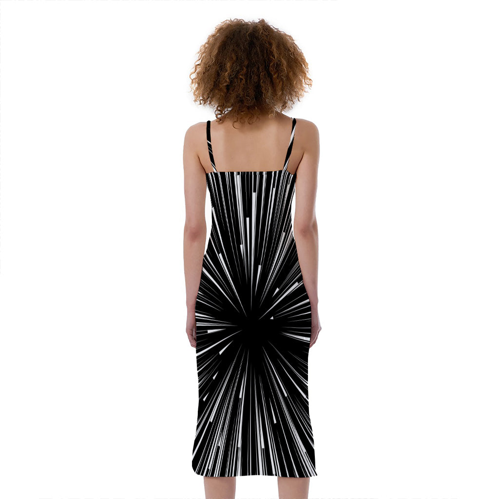 Black And White Hyperspace Print Slim Fit Midi Cami Dress