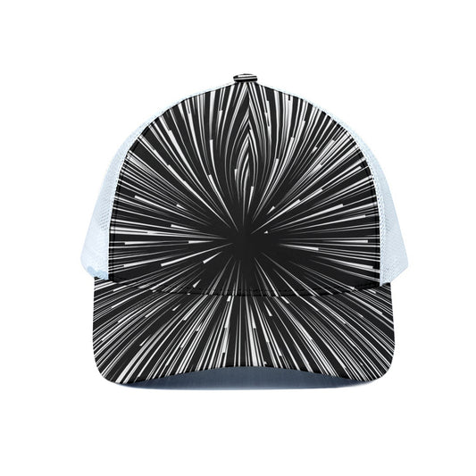 Black And White Hyperspace Print White Mesh Trucker Cap