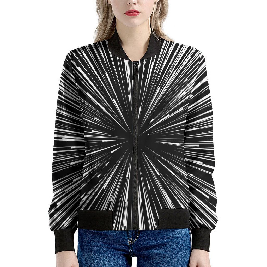 Black And White Hyperspace Print Women's Bomber Jacket