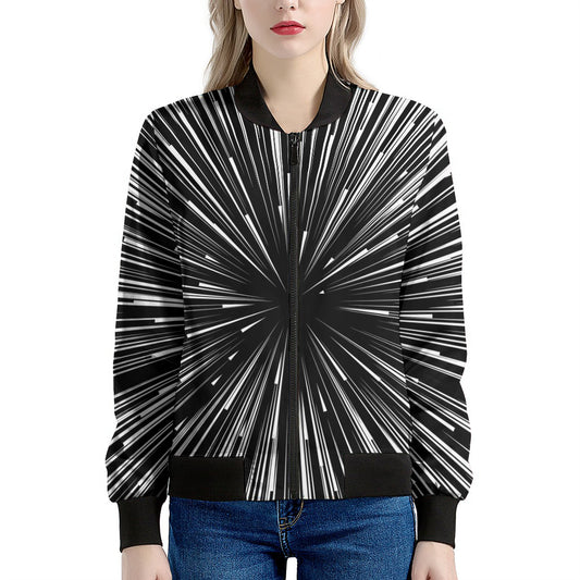Black And White Hyperspace Print Women's Bomber Jacket