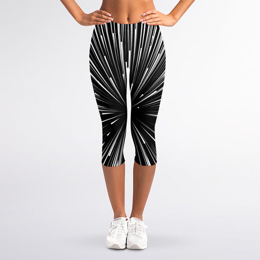 Black And White Hyperspace Print Women's Capri Leggings