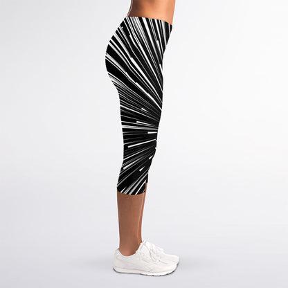 Black And White Hyperspace Print Women's Capri Leggings