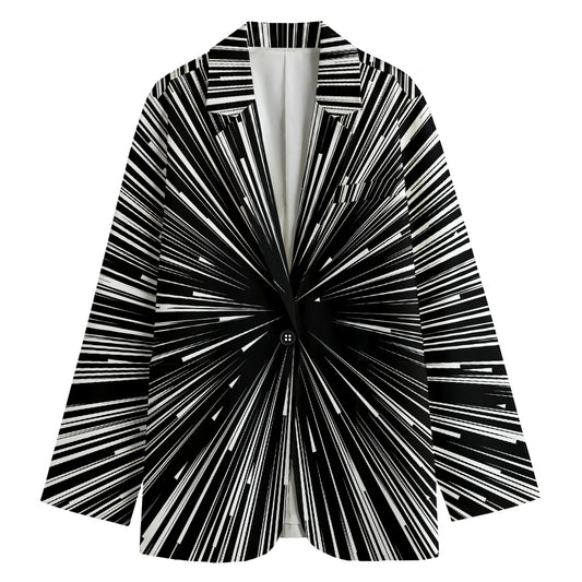 Black And White Hyperspace Print Women's Cotton Blazer