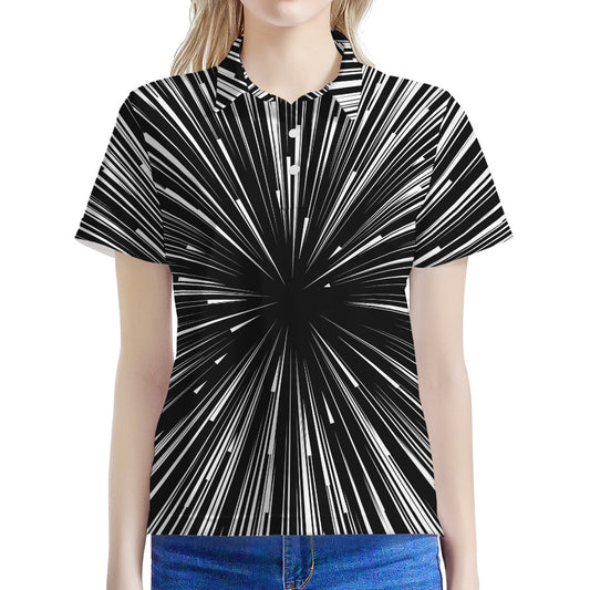 Black And White Hyperspace Print Women's Polo Shirt