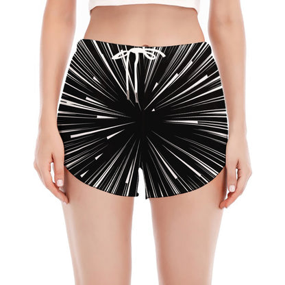 Black And White Hyperspace Print Women's Split Running Shorts