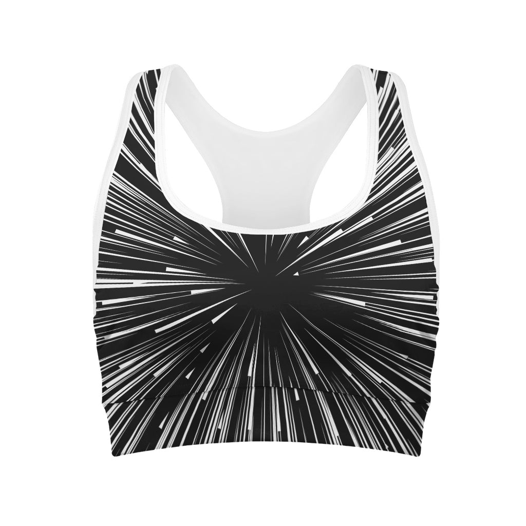 Black And White Hyperspace Print Women's Sports Bra
