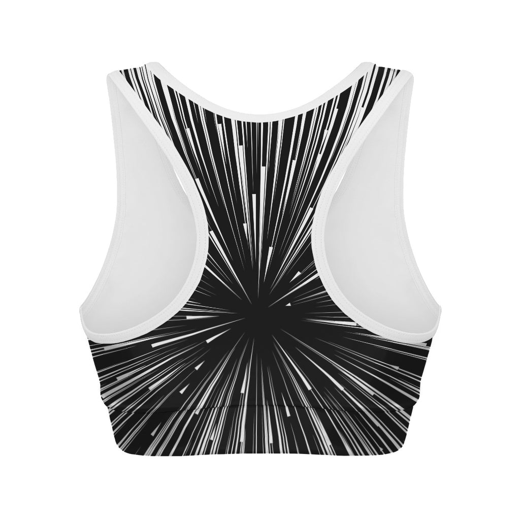 Black And White Hyperspace Print Women's Sports Bra