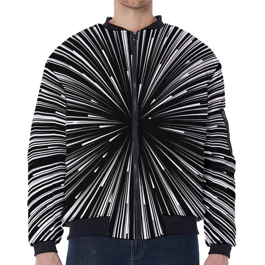 Black And White Hyperspace Print Zip Sleeve Bomber Jacket