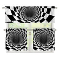 Black And White Hypnotic Illusion Print 3 Piece Kitchen Curtains
