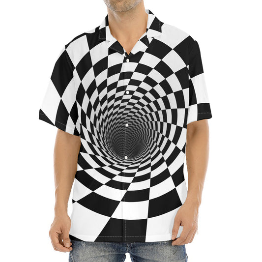 Black And White Hypnotic Illusion Print Aloha Shirt