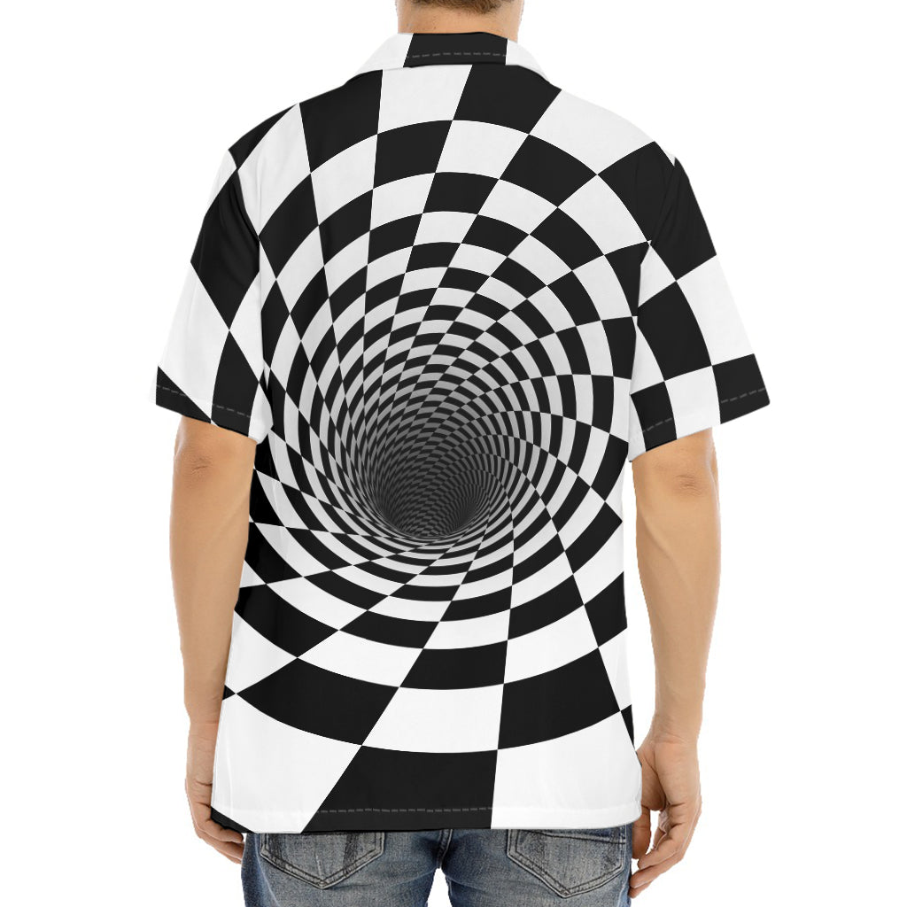 Black And White Hypnotic Illusion Print Aloha Shirt