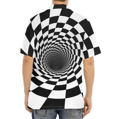 Black And White Hypnotic Illusion Print Aloha Shirt
