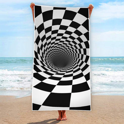 Black And White Hypnotic Illusion Print Beach Towel