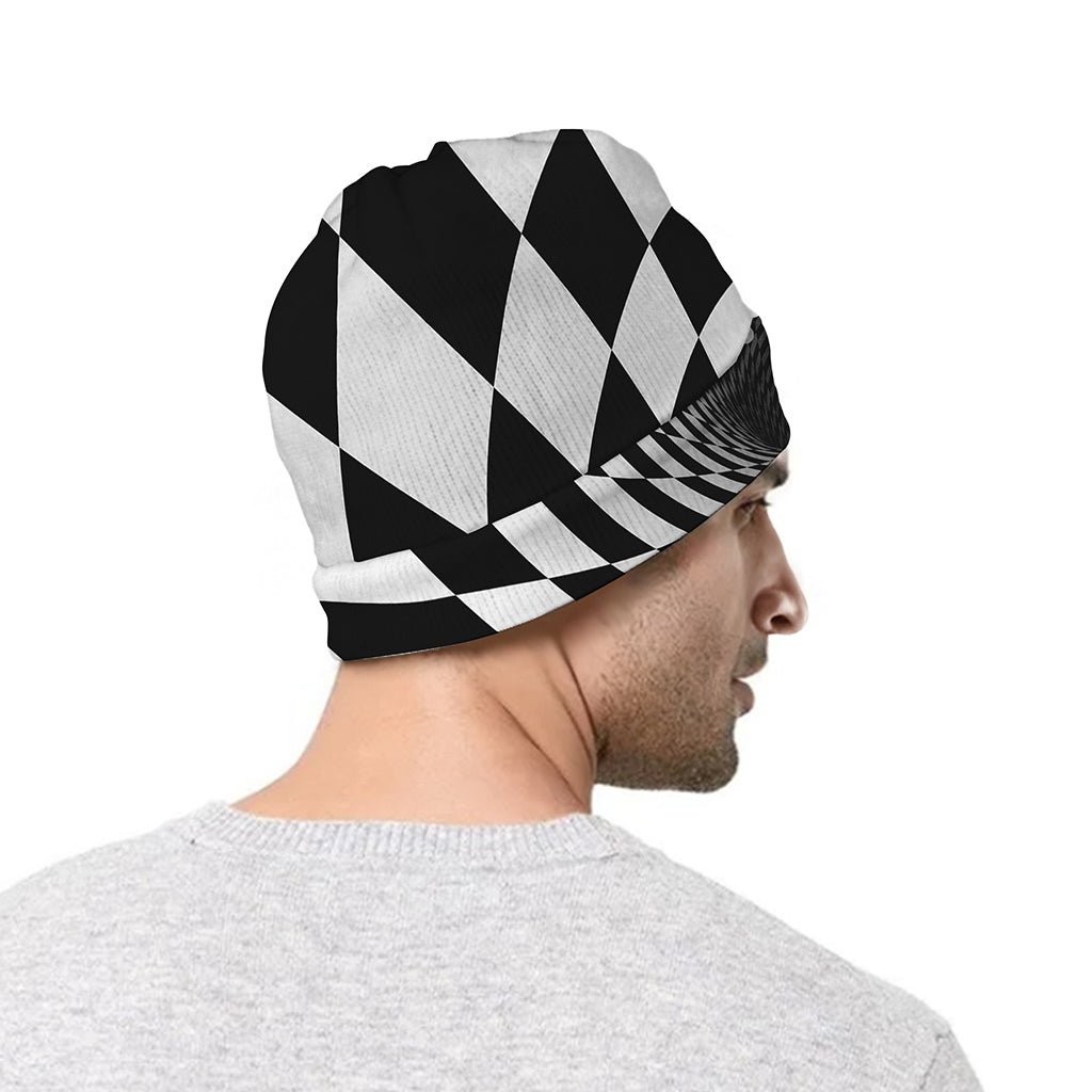 Black And White Hypnotic Illusion Print Beanie