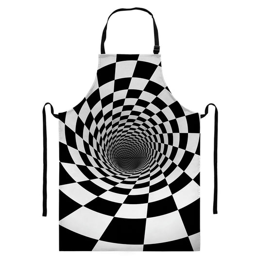 Black And White Hypnotic Illusion Print Bib Apron With Pocket