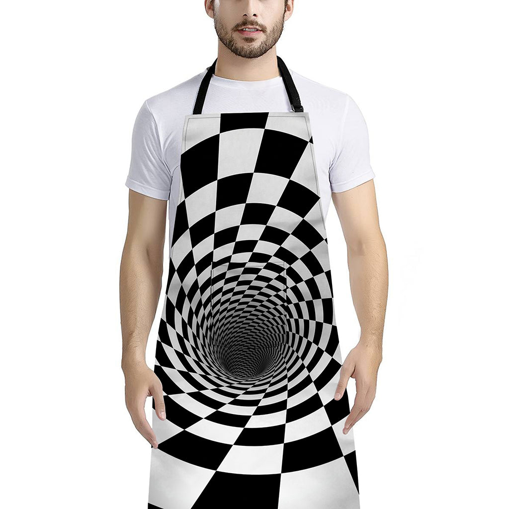 Black And White Hypnotic Illusion Print Bib Apron With Pocket