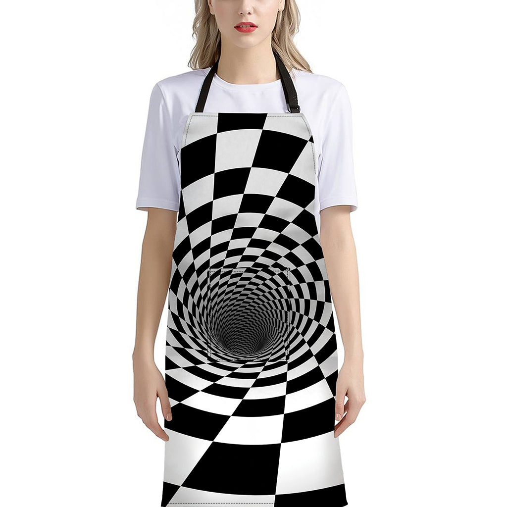 Black And White Hypnotic Illusion Print Bib Apron With Pocket