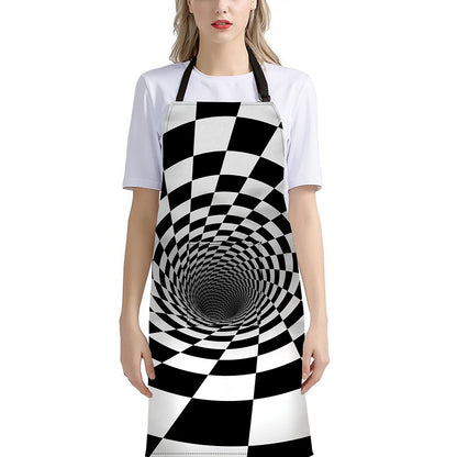 Black And White Hypnotic Illusion Print Bib Apron With Pocket