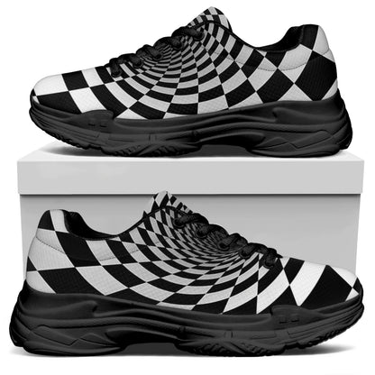 Black And White Hypnotic Illusion Print Black Chunky Shoes