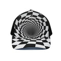 Black And White Hypnotic Illusion Print Black Mesh Trucker Hat