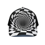 Black And White Hypnotic Illusion Print Black Mesh Trucker Cap