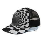 Black And White Hypnotic Illusion Print Black Mesh Trucker Cap