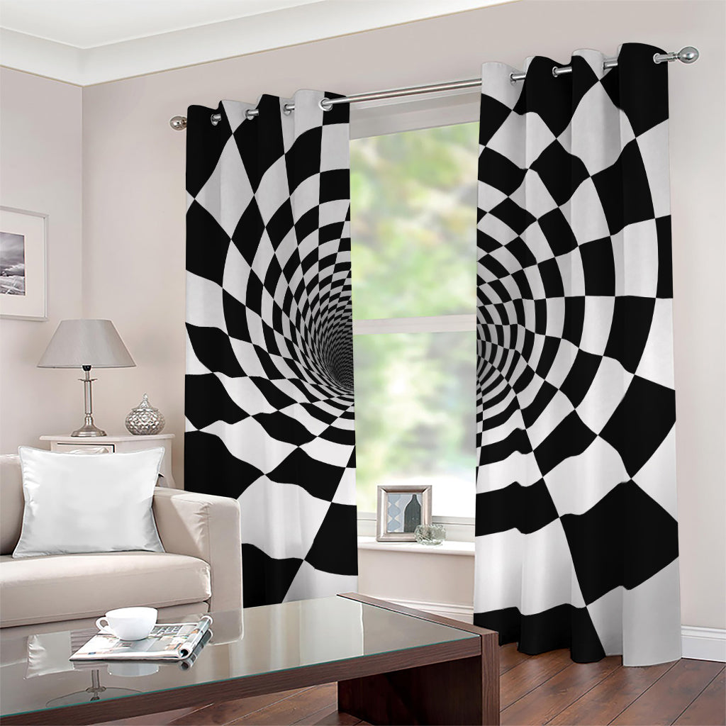 Black And White Hypnotic Illusion Print Blackout Grommet Curtains
