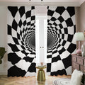 Black And White Hypnotic Illusion Print Dimout Pencil Pleat Curtains